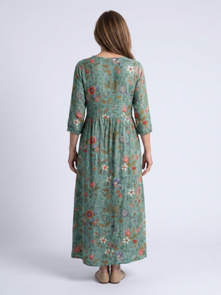 Solange | Floral Maxi Dress with Three Quarter Sleeves & V Neckline