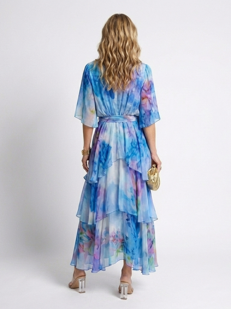 Margot | Sheer Layered Maxi Dress with V Neckline & Tie Waist