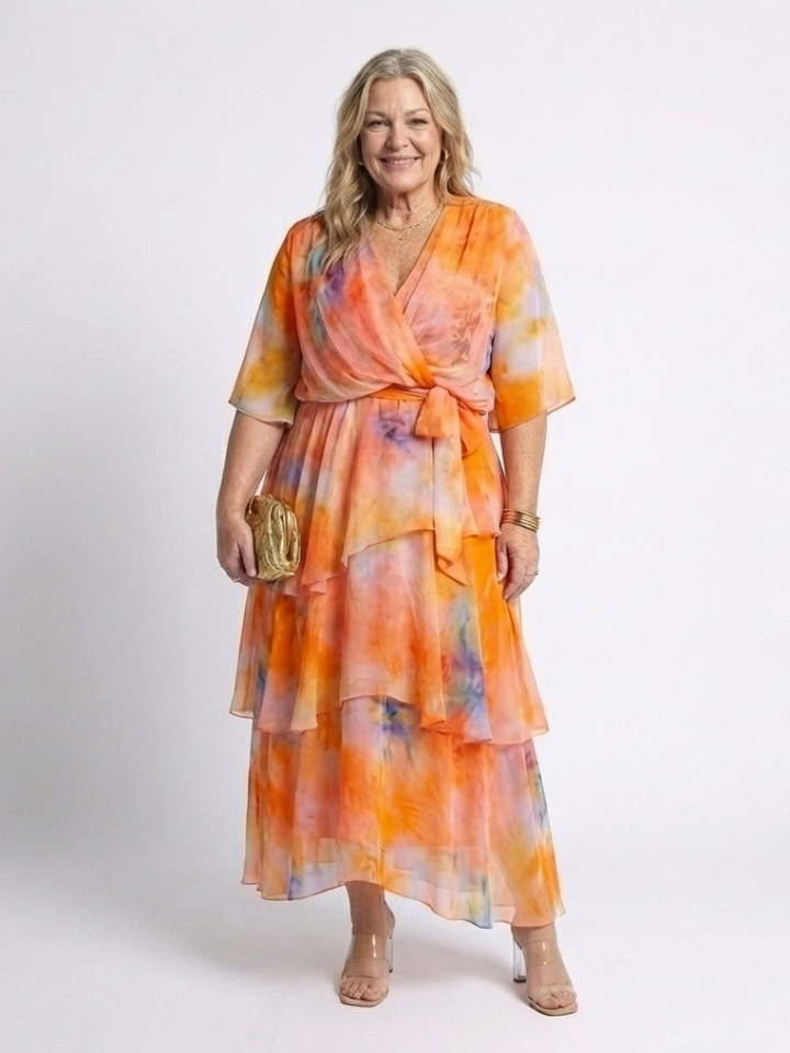 Margot | Sheer Layered Maxi Dress with V Neckline & Tie Waist