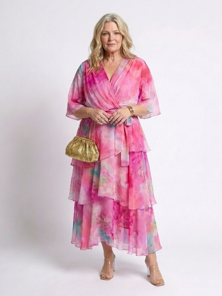 Margot | Sheer Layered Maxi Dress with V Neckline & Tie Waist