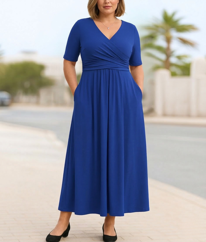 Celina | Short Sleeve Wrap Crossed Midi Dress