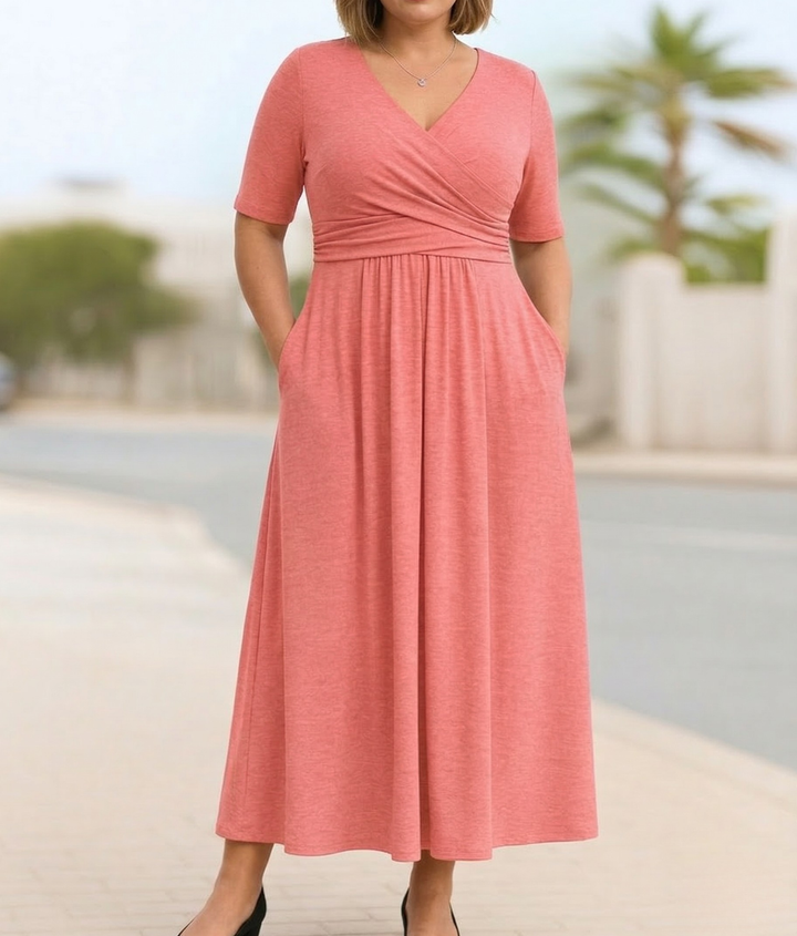 Celina | Short Sleeve Wrap Crossed Midi Dress