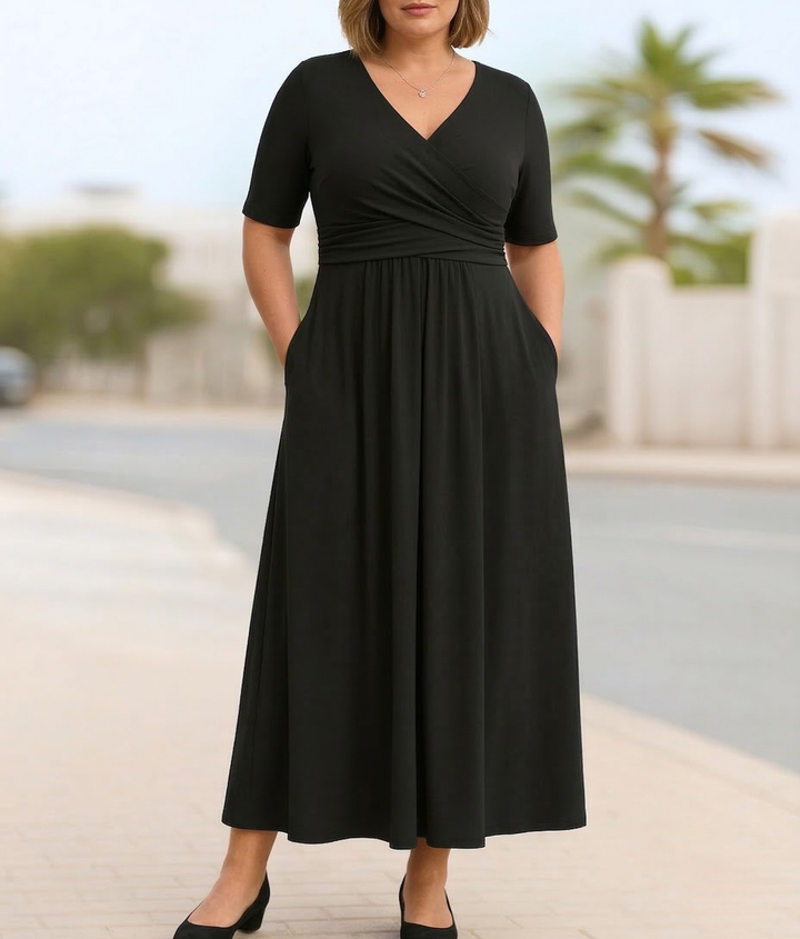 Celina | Short Sleeve Wrap Crossed Midi Dress