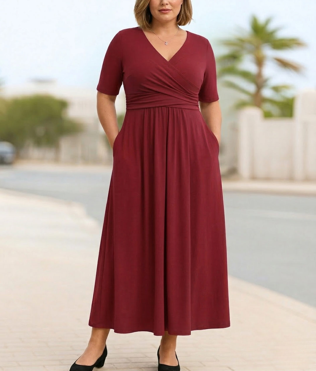 Celina | Short Sleeve Wrap Crossed Midi Dress