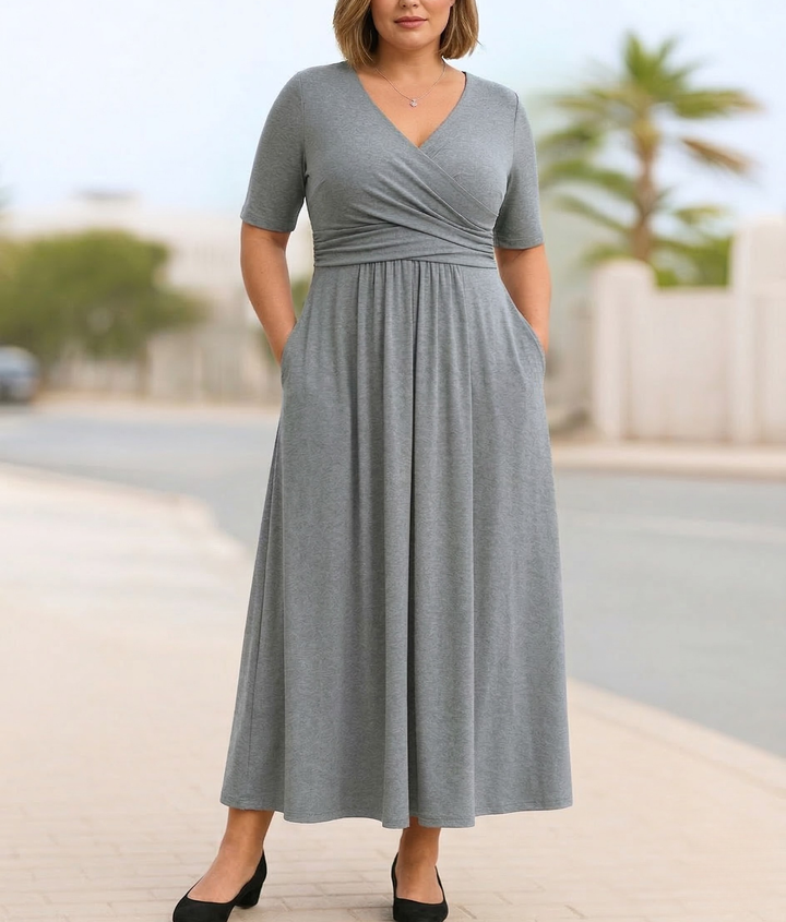 Celina | Short Sleeve Wrap Crossed Midi Dress