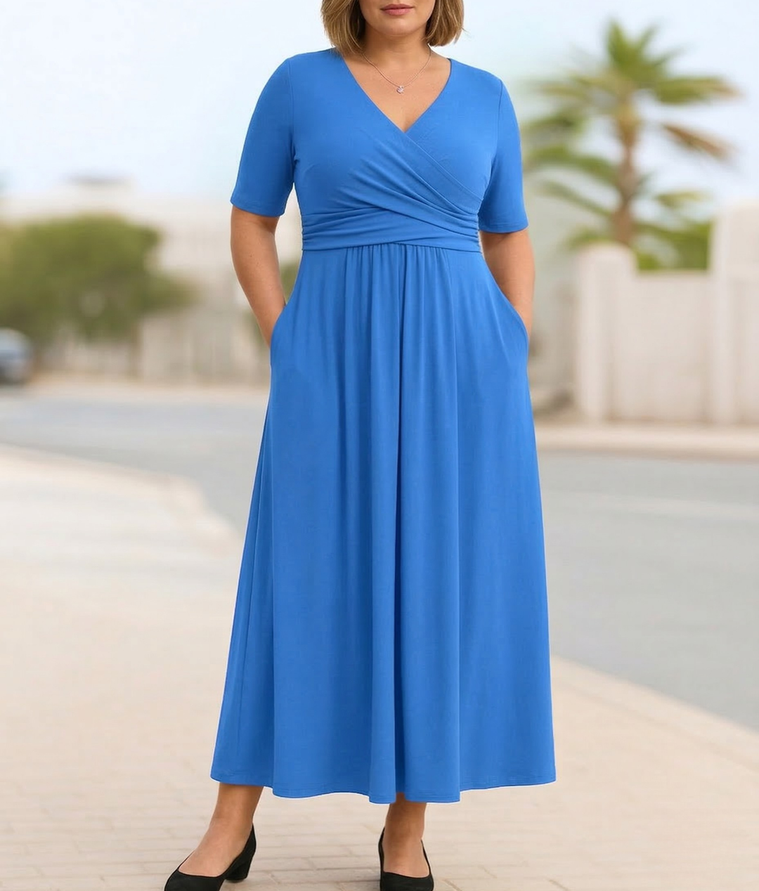 Celina | Short Sleeve Wrap Crossed Midi Dress