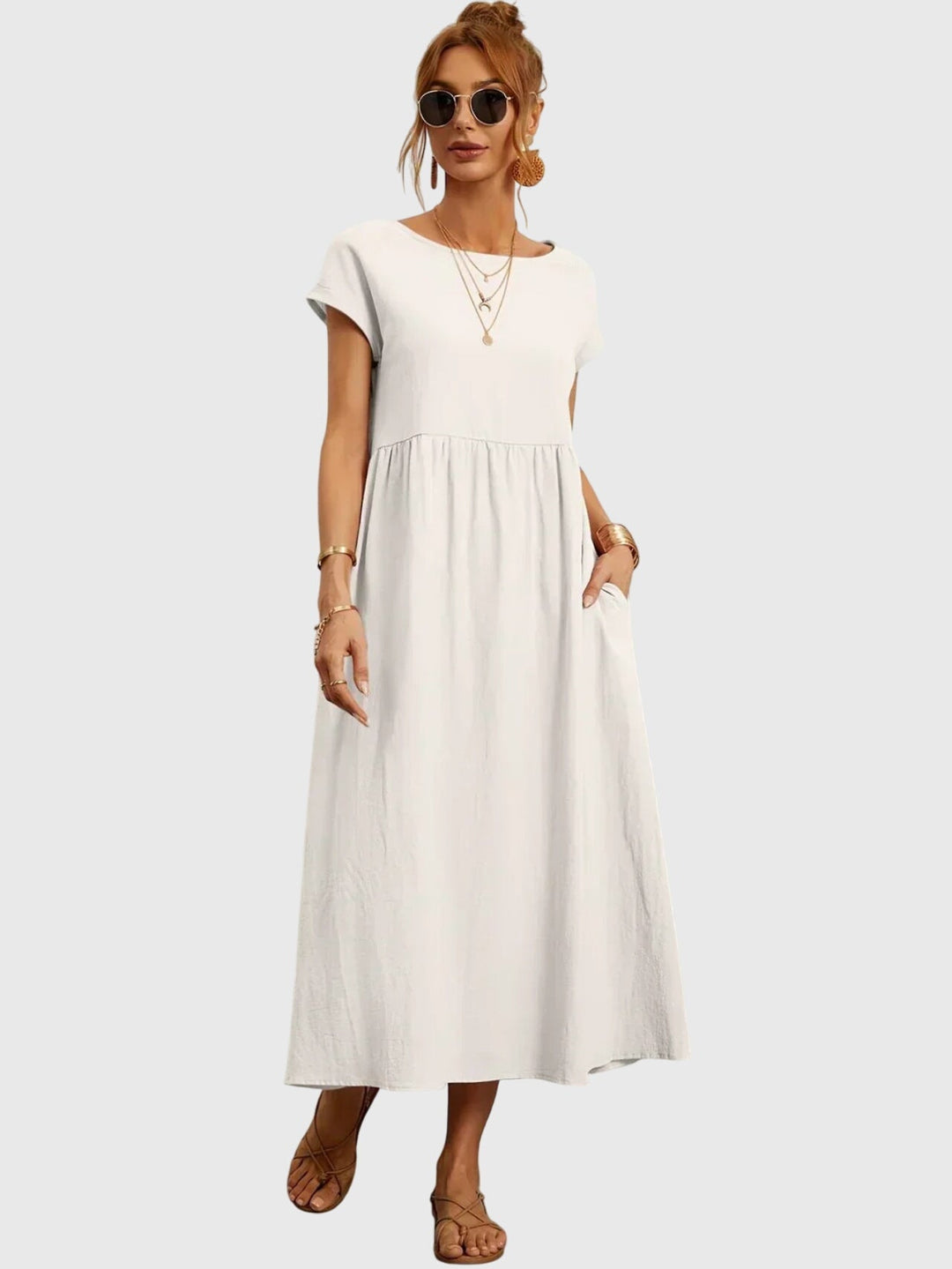 Giselle | Relaxed Midi Dress with Side Pockets & Breathable Fabric