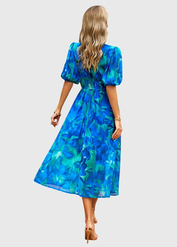 Marlene | Floral Print Midi Dress with Smocked Waist & Flowy Skirt