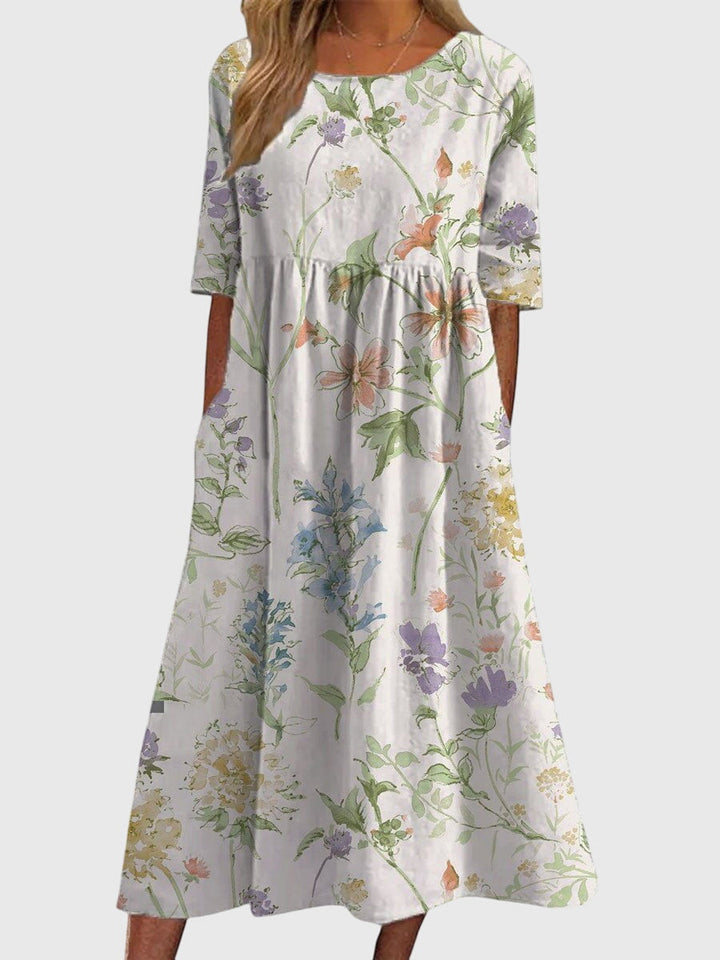 Tara | Flowy Midi Dress with Embroidered Detail & Flattering Fit