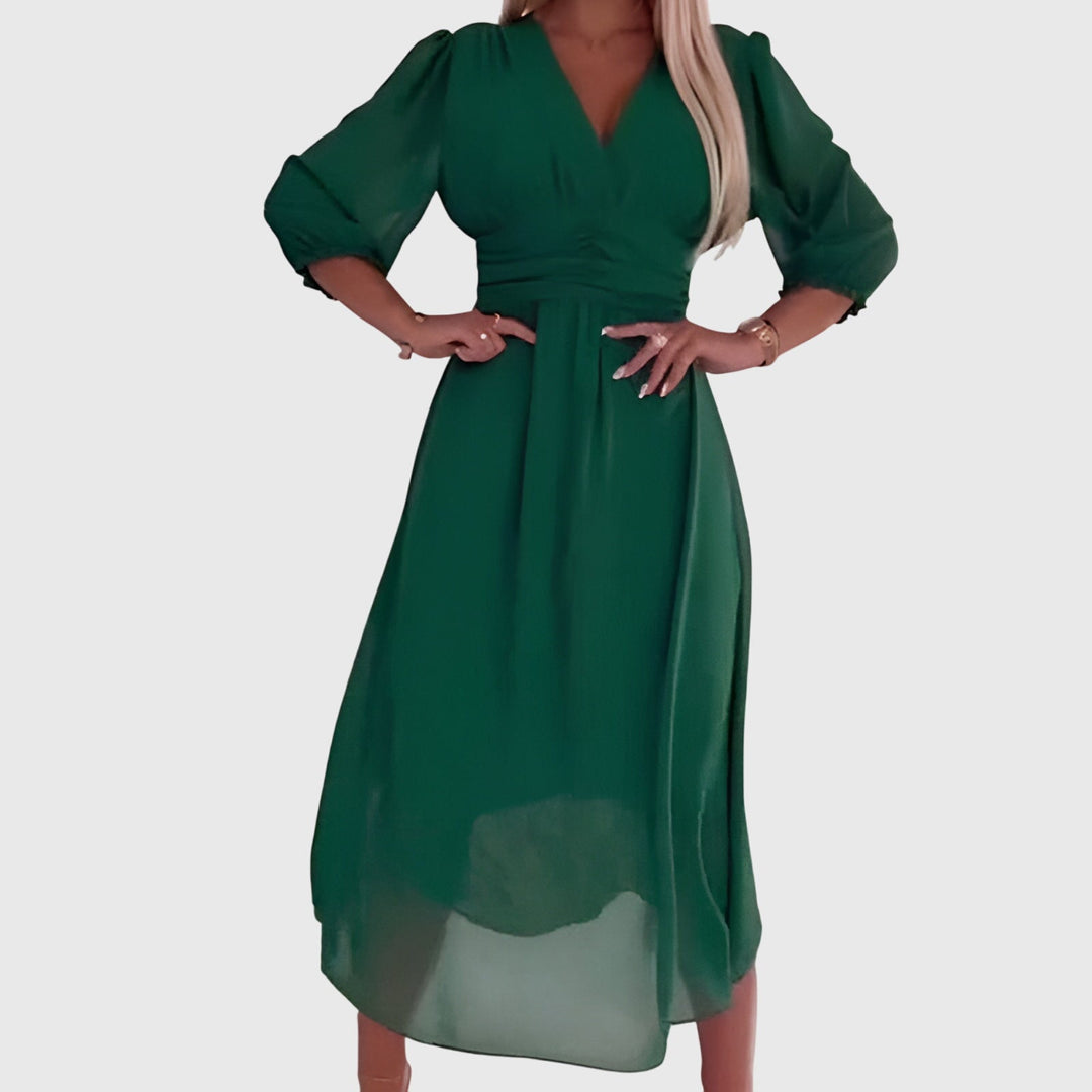 Chloe | Silky Chiffon Midi Dress with Lightweight Flattering Drape