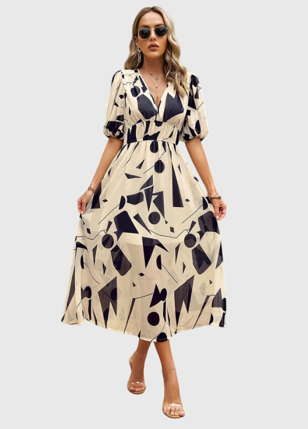 Marlene | Floral Print Midi Dress with Smocked Waist & Flowy Skirt
