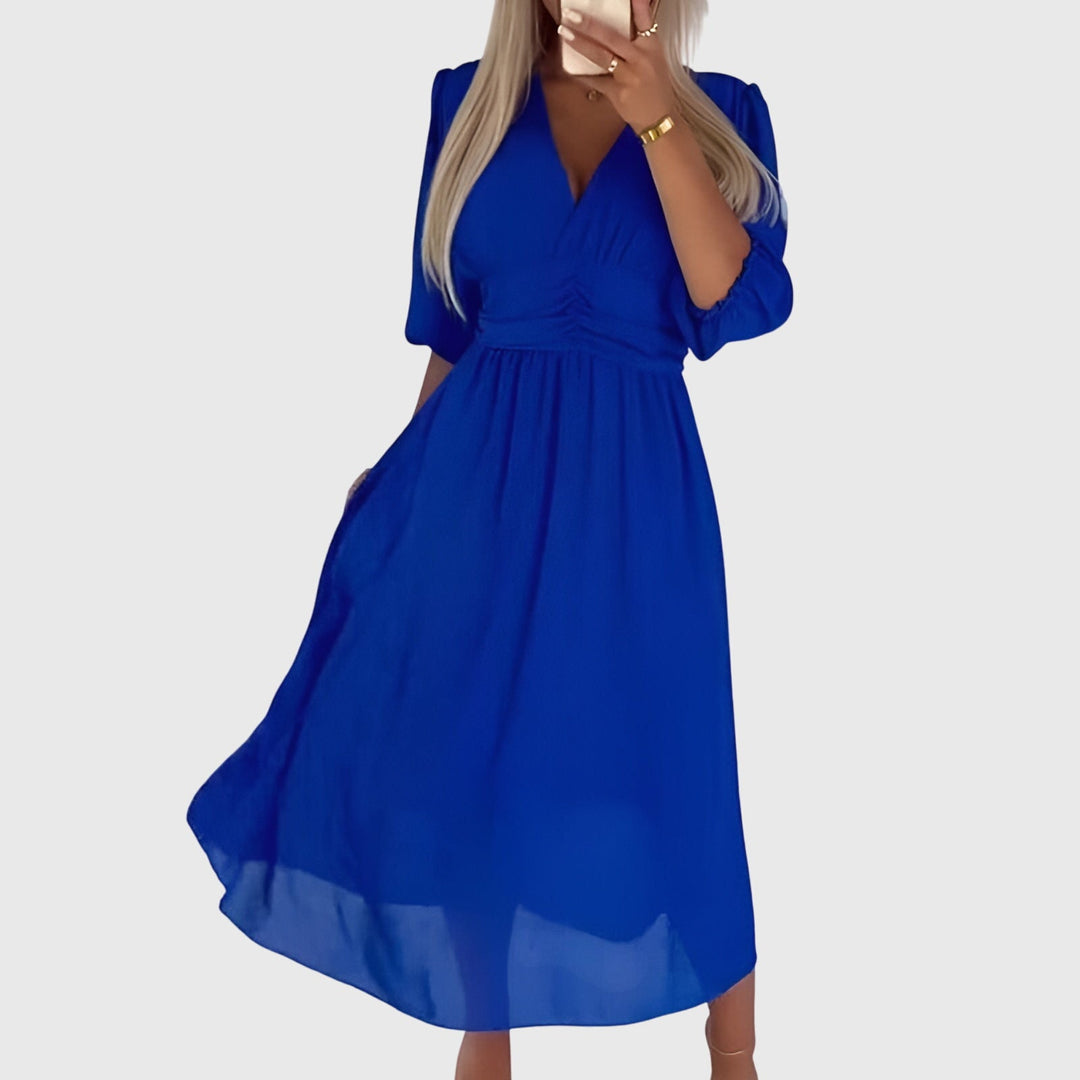 Chloe | Silky Chiffon Midi Dress with Lightweight Flattering Drape