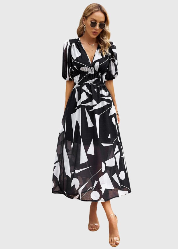 Marlene | Floral Print Midi Dress with Smocked Waist & Flowy Skirt
