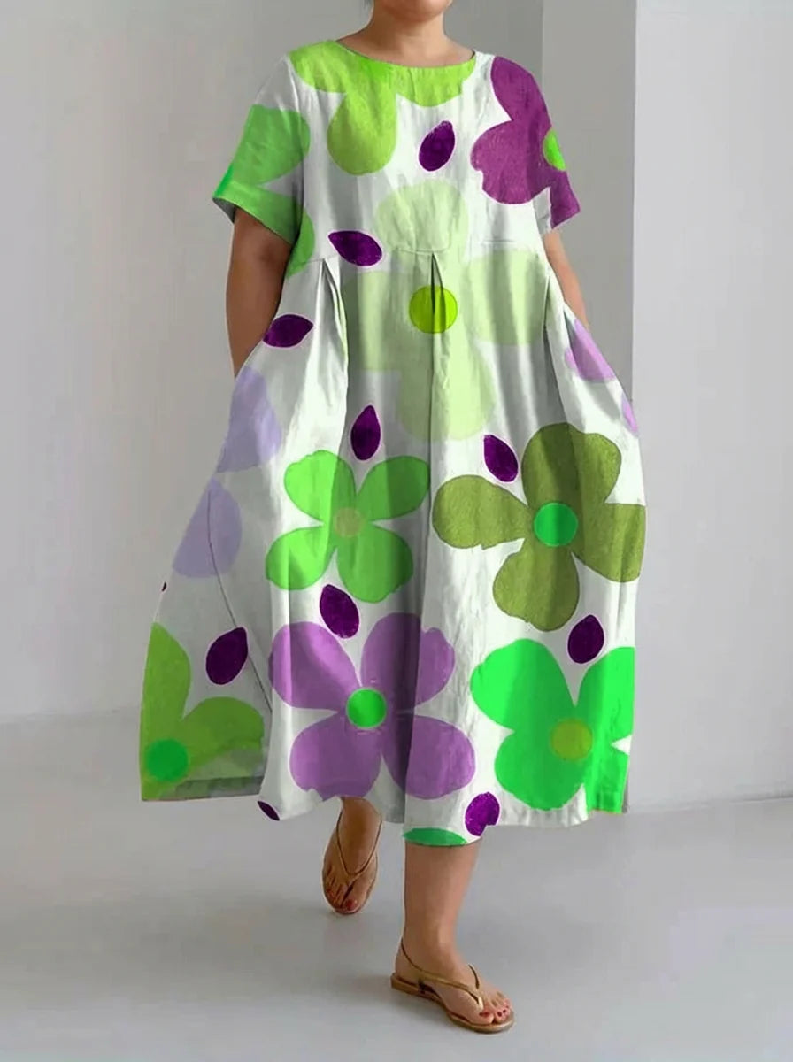 Rosie | Retro Botanical Floral Print Loose Midi Dress