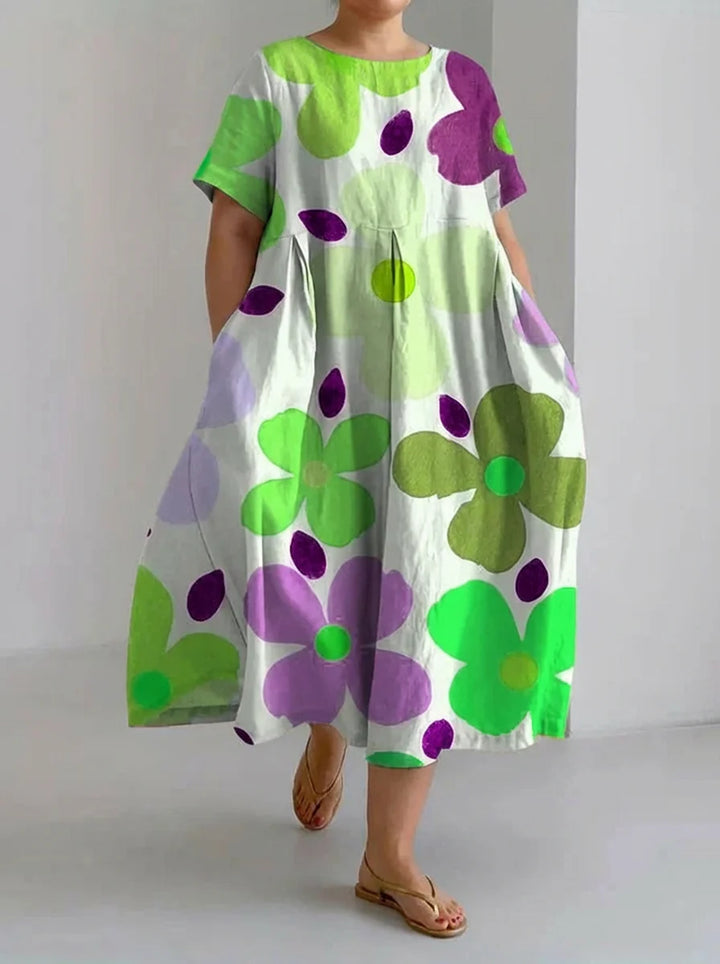 Rosie | Retro Botanical Floral Print Loose Midi Dress