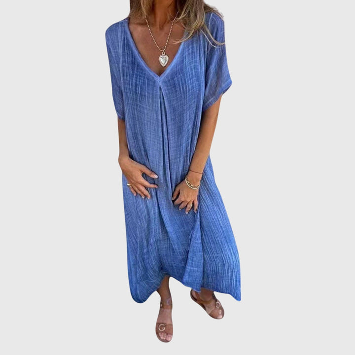 Freya | Lightweight V Neck Midi Dress with Loose Comfortable Fit