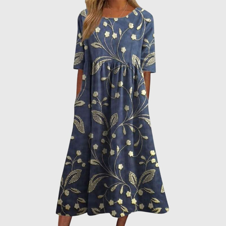 Tara | Flowy Midi Dress with Embroidered Detail & Flattering Fit