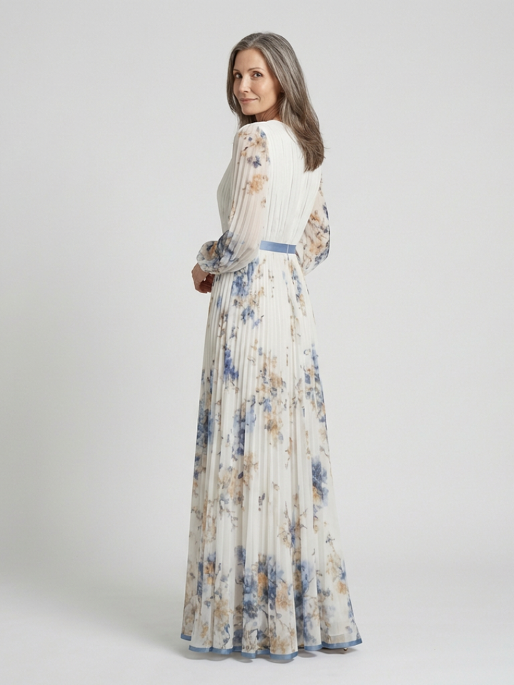 Isolde | Floral Maxi Dress with Long Sleeves & V Neckline