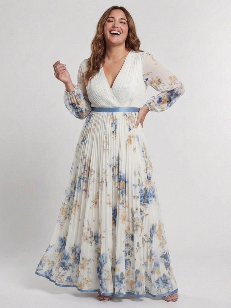 Isolde | Floral Maxi Dress with Long Sleeves & V Neckline