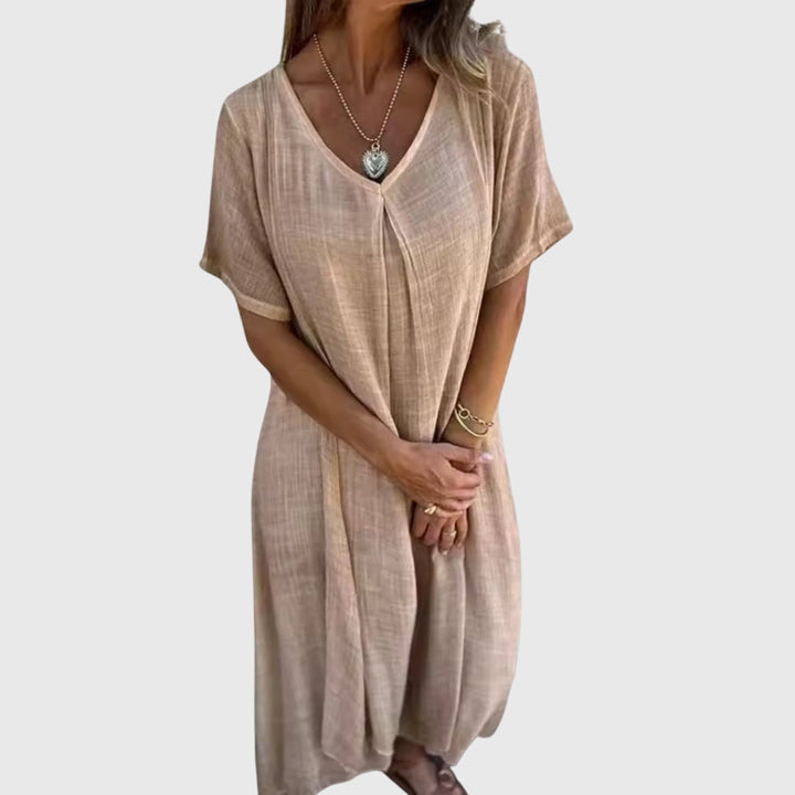 Freya | Lightweight V Neck Midi Dress with Loose Comfortable Fit
