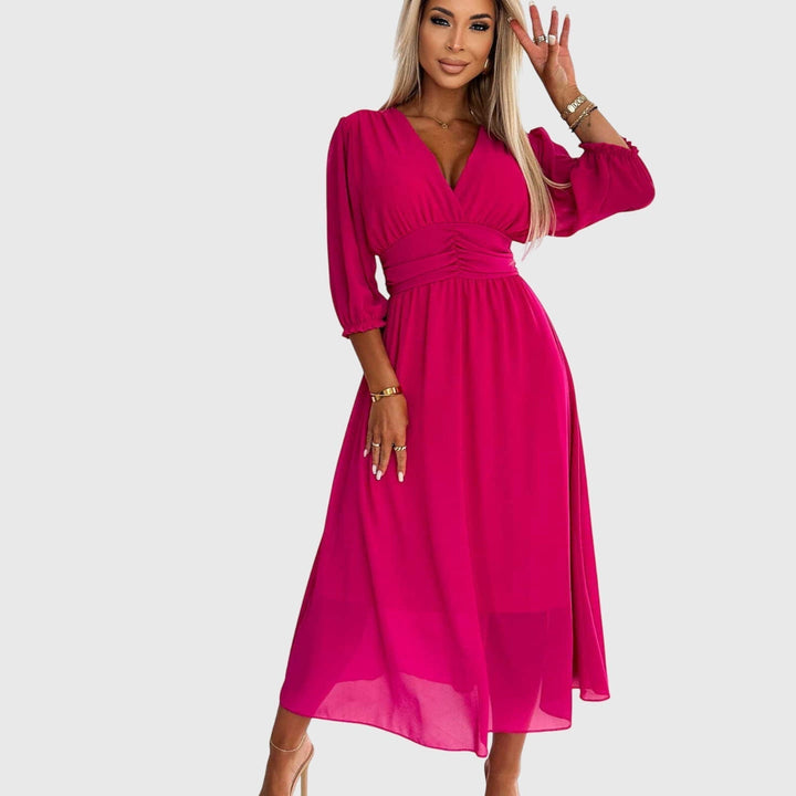 Chloe | Silky Chiffon Midi Dress with Lightweight Flattering Drape