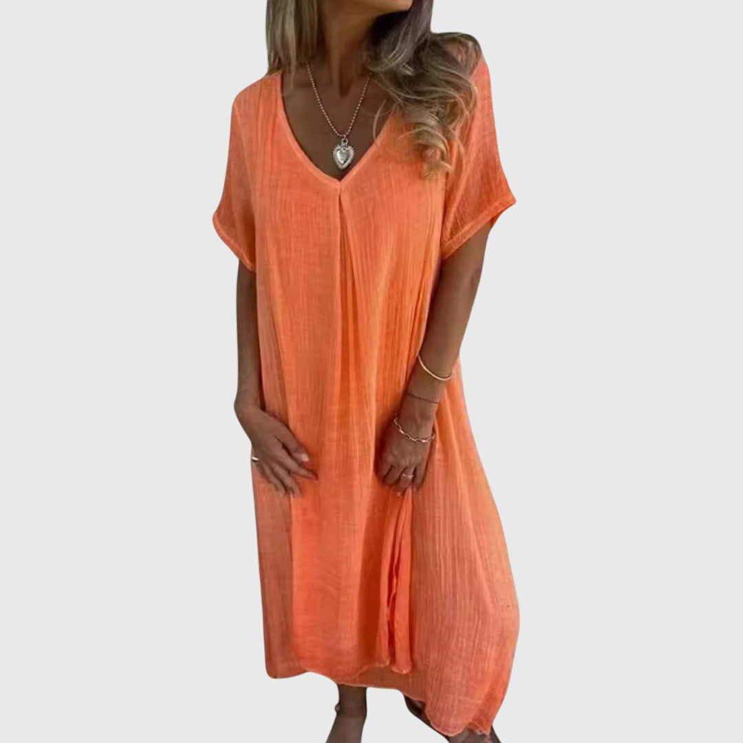 Freya | Lightweight V Neck Midi Dress with Loose Comfortable Fit