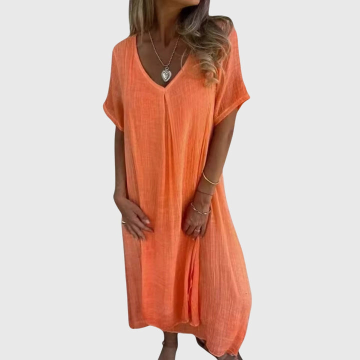 Freya | Lightweight V Neck Midi Dress with Loose Comfortable Fit