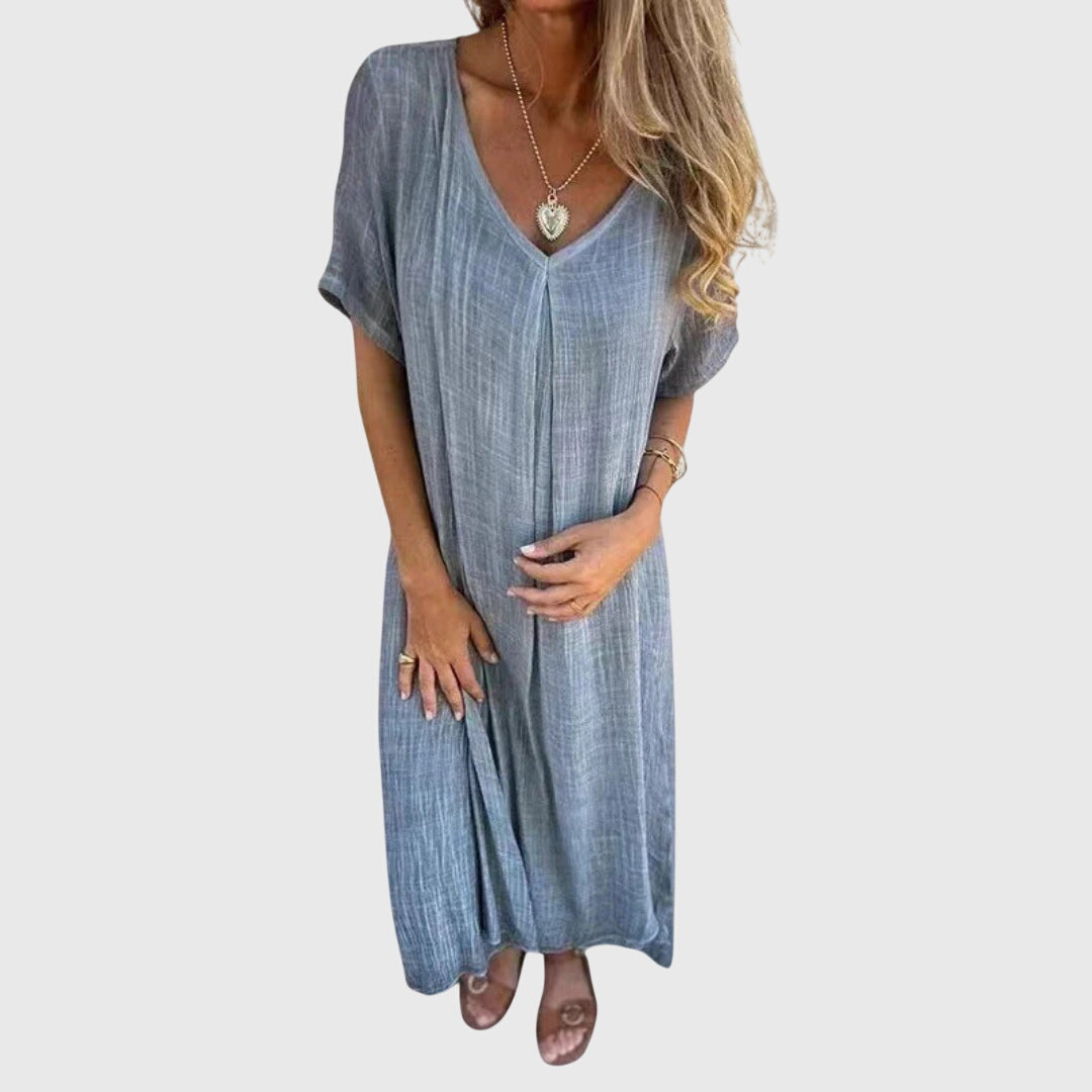 Freya | Lightweight V Neck Midi Dress with Loose Comfortable Fit