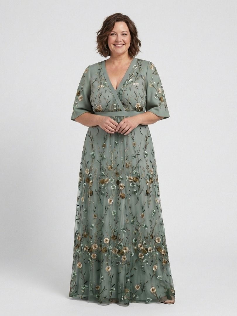 Sylvie | Floral Maxi Dress with V Neckline & Short Sleeves