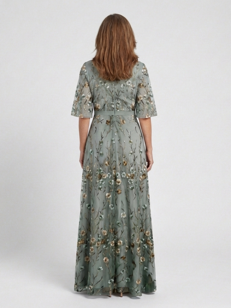 Sylvie | Floral Maxi Dress with V Neckline & Short Sleeves