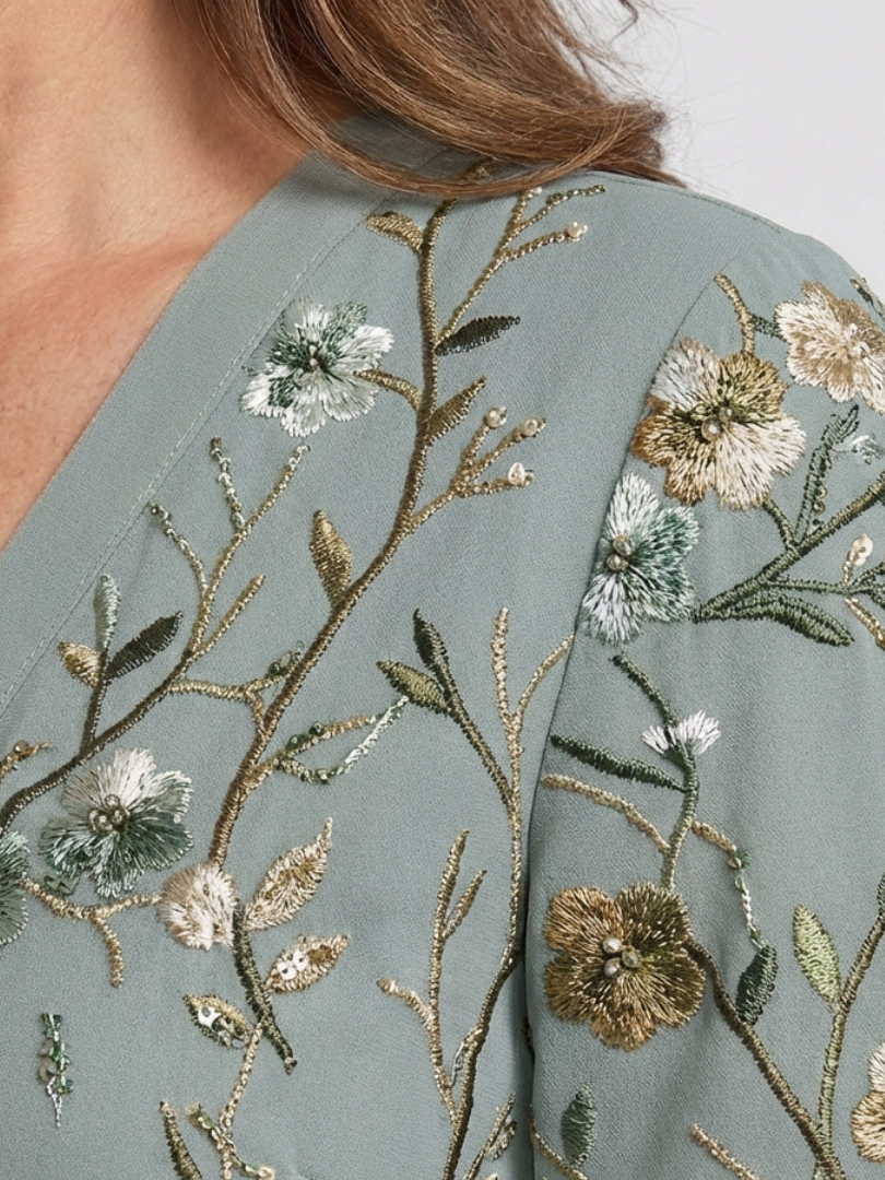 Sylvie | Floral Maxi Dress with V Neckline & Short Sleeves
