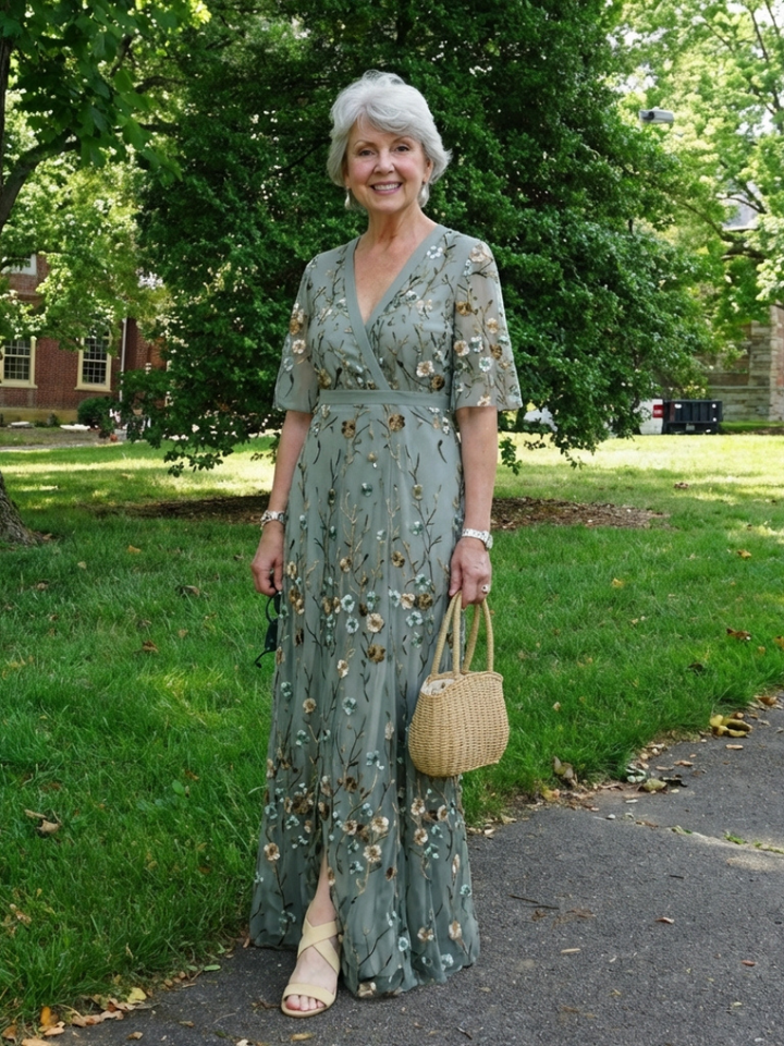 Sylvie | Floral Maxi Dress with V Neckline & Short Sleeves