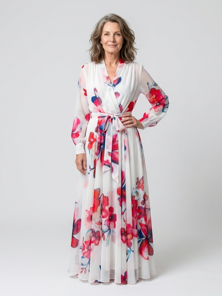 Odile | Floral Wrap Maxi Dress with Long Sleeves
