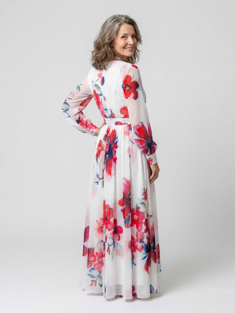 Odile | Floral Wrap Maxi Dress with Long Sleeves
