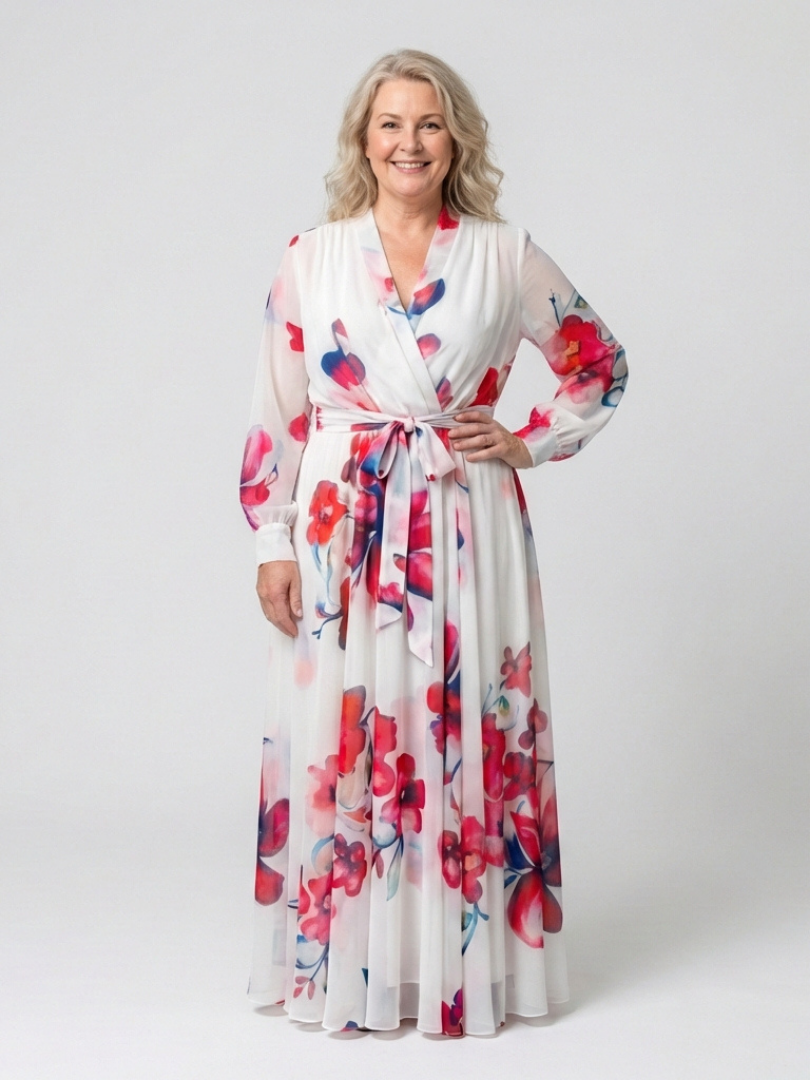 Odile | Floral Wrap Maxi Dress with Long Sleeves