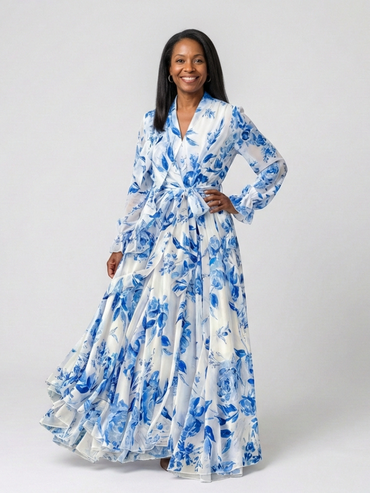 Odile | Floral Wrap Maxi Dress with Long Sleeves