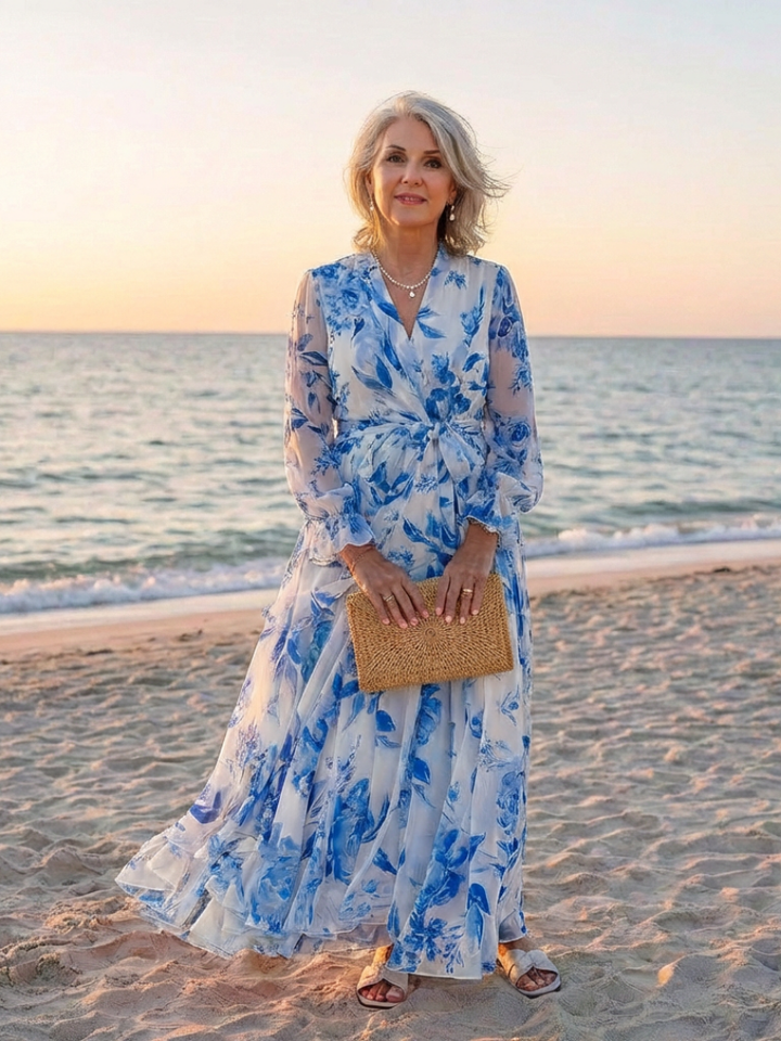 Odile | Floral Wrap Maxi Dress with Long Sleeves