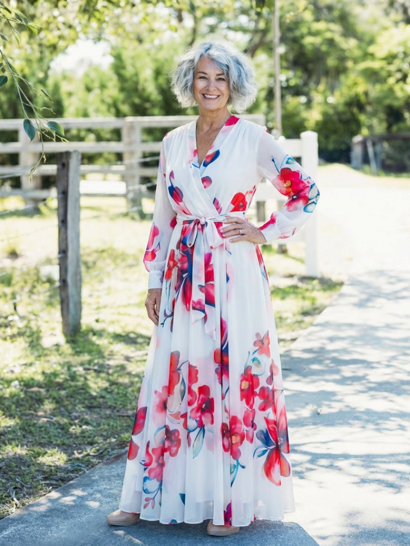 Odile | Floral Wrap Maxi Dress with Long Sleeves