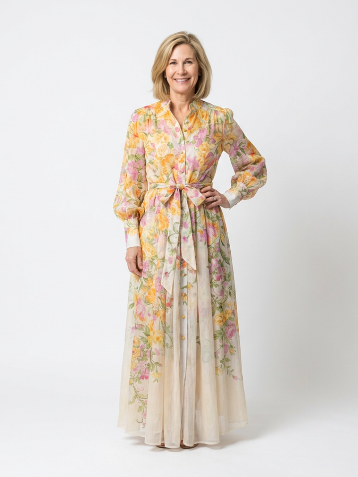 Yara | Sheer Floral Maxi Dress with Long Sleeves