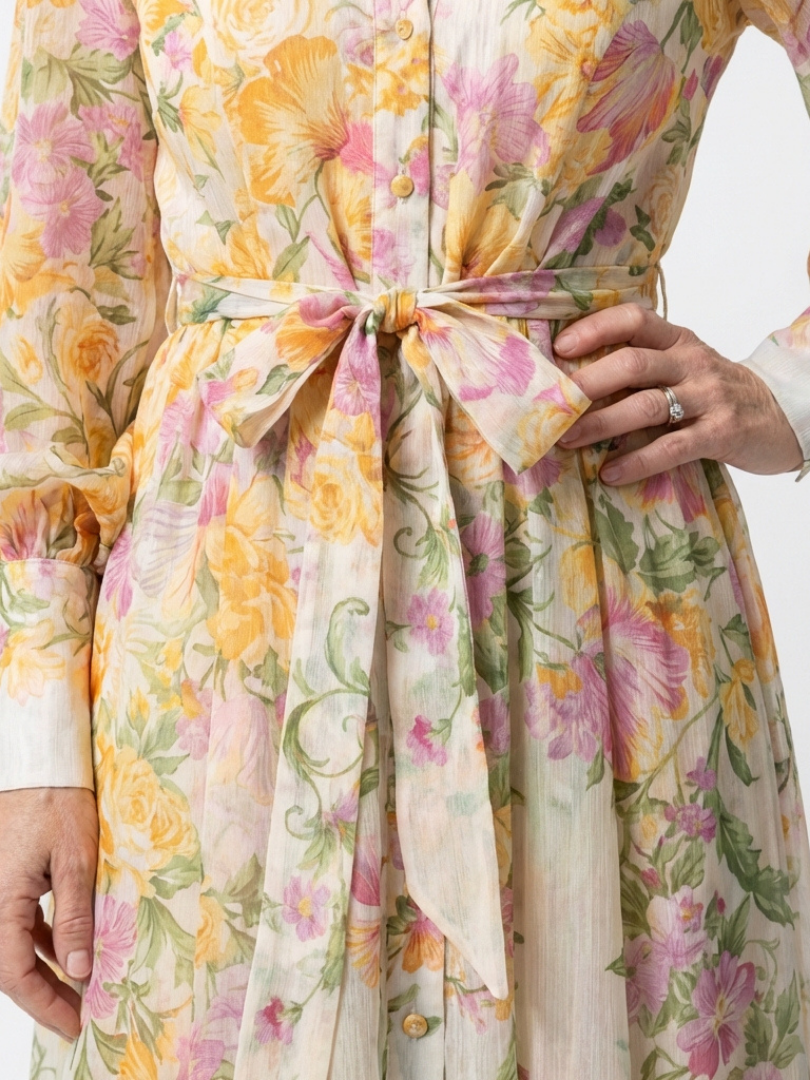 Yara | Sheer Floral Maxi Dress with Long Sleeves