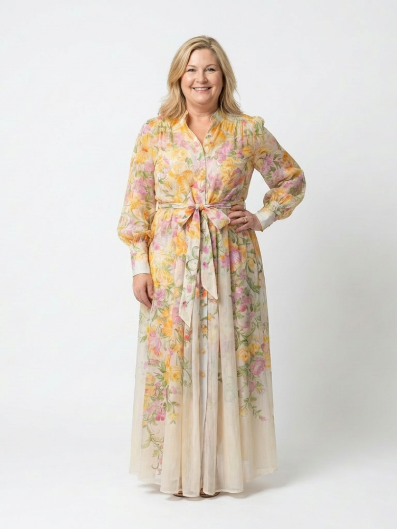 Yara | Sheer Floral Maxi Dress with Long Sleeves