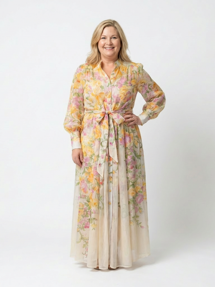 Yara | Sheer Floral Maxi Dress with Long Sleeves