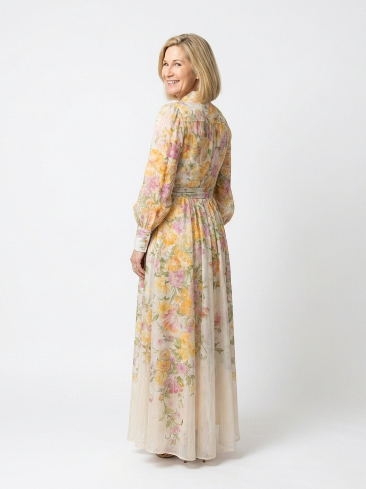 Yara | Sheer Floral Maxi Dress with Long Sleeves