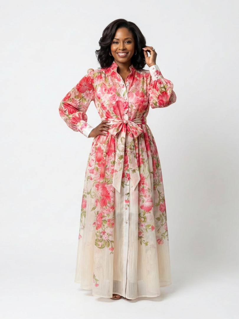 Yara | Sheer Floral Maxi Dress with Long Sleeves