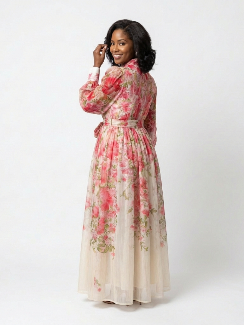 Yara | Sheer Floral Maxi Dress with Long Sleeves