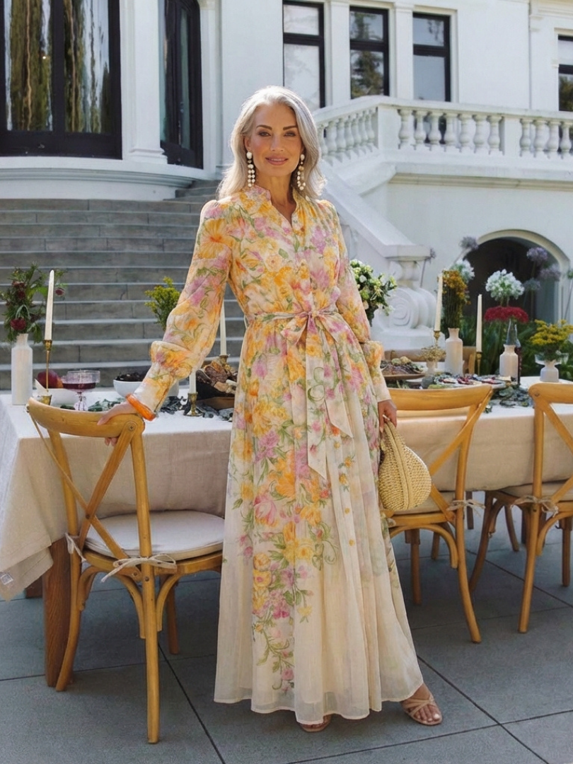 Yara | Sheer Floral Maxi Dress with Long Sleeves