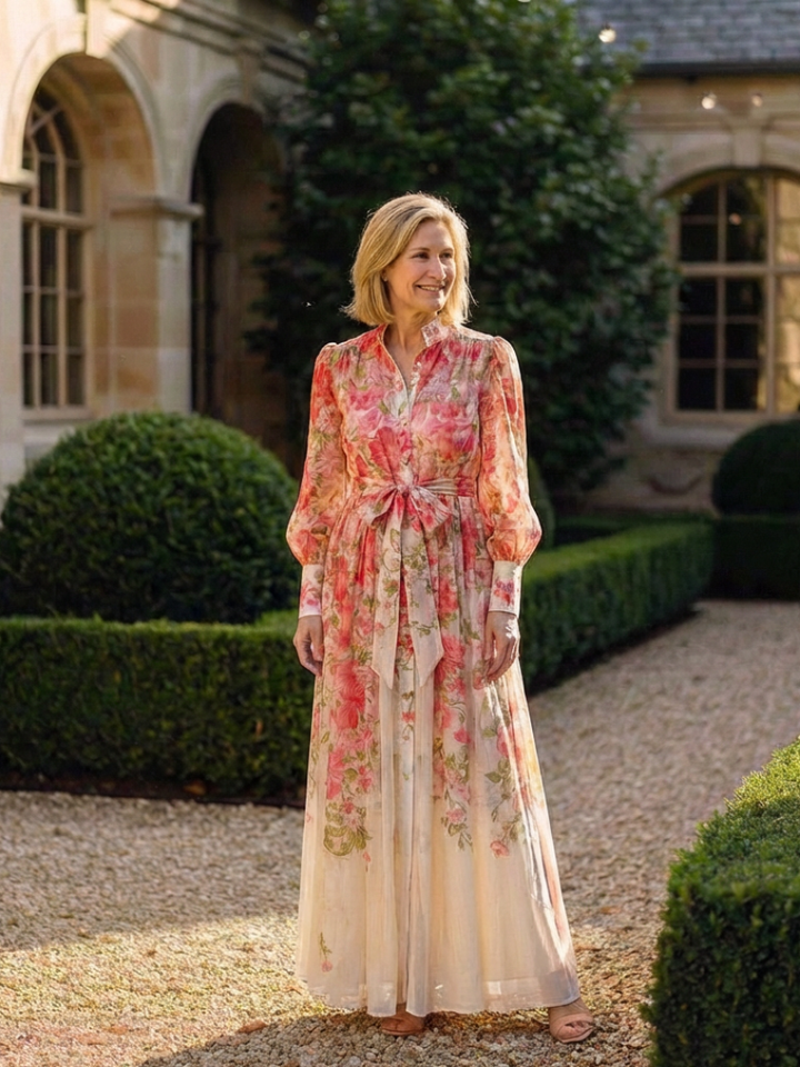 Yara | Sheer Floral Maxi Dress with Long Sleeves