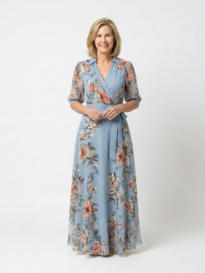Aurelie | Floral Wrap Maxi Dress with V Neckline