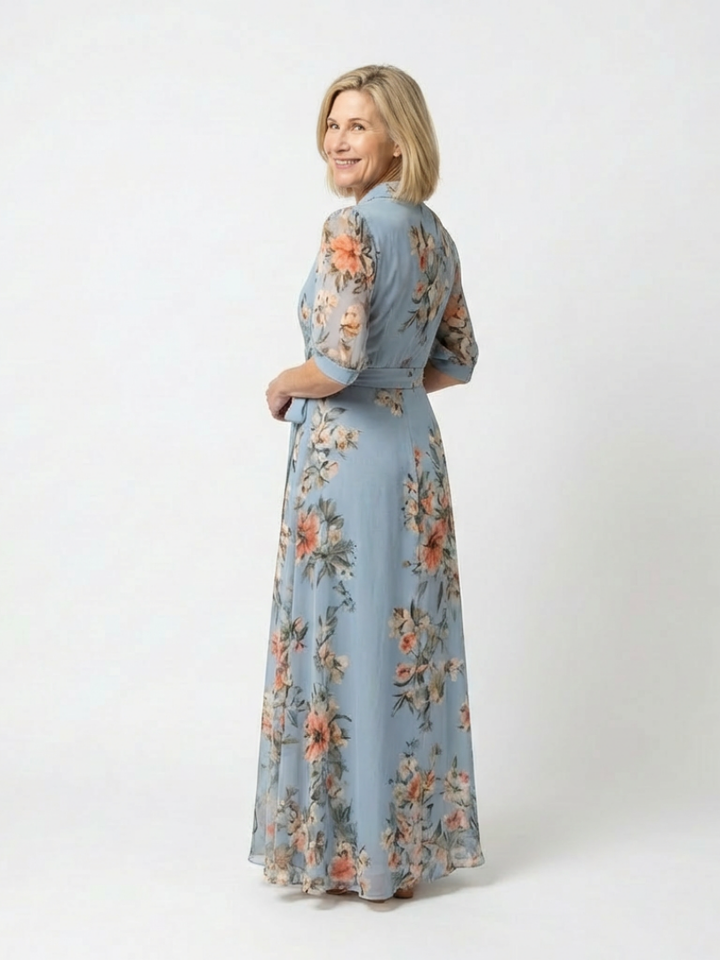 Aurelie | Floral Wrap Maxi Dress with V Neckline