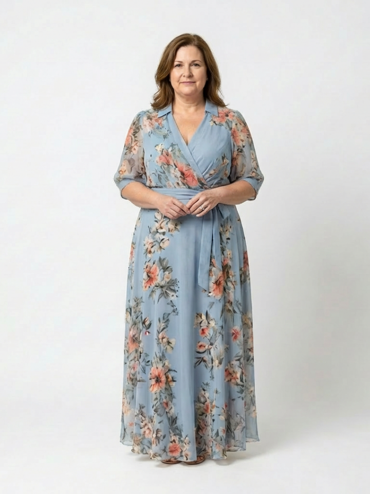 Aurelie | Floral Wrap Maxi Dress with V Neckline